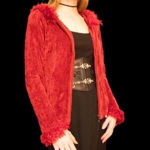 Vintage Fur Trim Penny Lane Red Cardigan